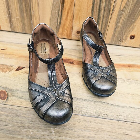 Rockport Cobb Hill Angelina T-Strap Mary Jane Pumps Bronze Leather - Picture 2 of 7